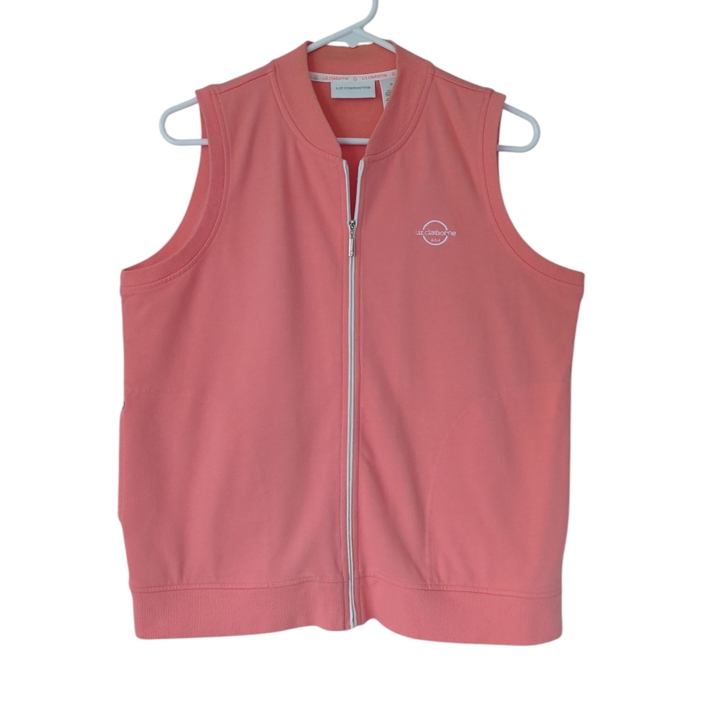 Liz Claiborne U.S.A. Ribbed Zip Up Lightweight Vest MEDIUM Peach